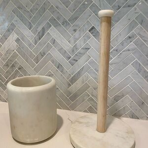 Threshold Marble Paper Towel and Utensil Crock Holder Set